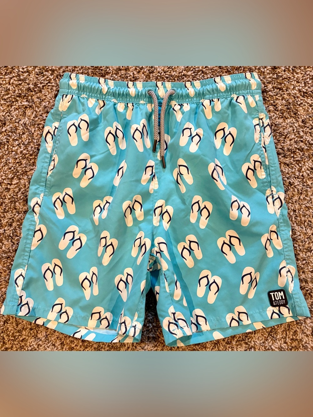 Tom & Teddy Boys Size Large Swim Trunks Flip Flop Design Swimsuit Shorts
